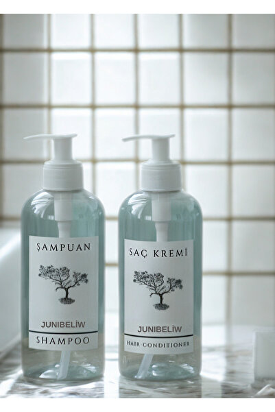 junibeliw Set de 2 sticle de plastic transparente, sticle goale de șampon pentru balsam de păr Mica 2x400ML