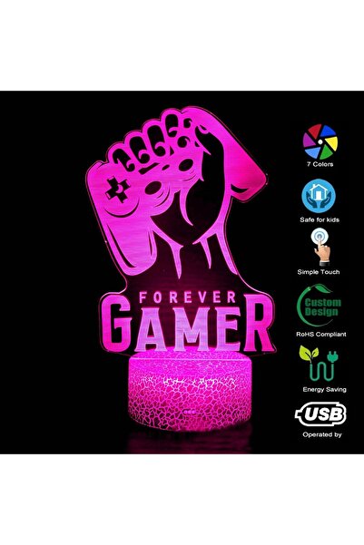 LEBLOU 3D LED gaming lamp with optical illusion, touch control base, USB / batteries model Gamer Forever