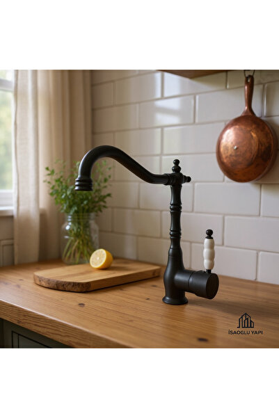 İSAOĞLU YAPI Mat Siyah Zen Design Rustik Mutfak Bataryası Rustik Evye Musluğu...