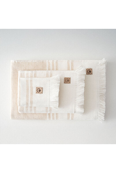 Ecocotton Erva 3-Piece Towel Set - 100% Organic Cotton and Linen, Melange Beige