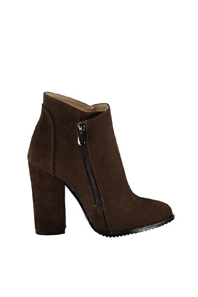 Fox Shoes A922640802 Kahverengi Süet Kalın Topuklu Kadın Bot