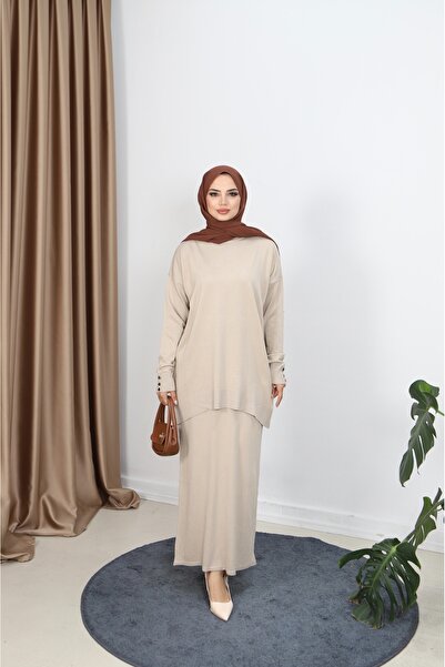 NİSUM MODA Button Detailed Mercerized Skirt Suit