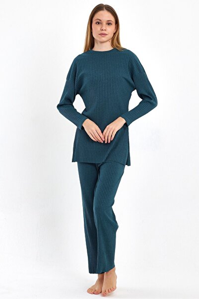 Oyga Дамски бензинови дамски рипсени рапорт и спортни панталони, ежедневен комплект пижами за домашно облекло