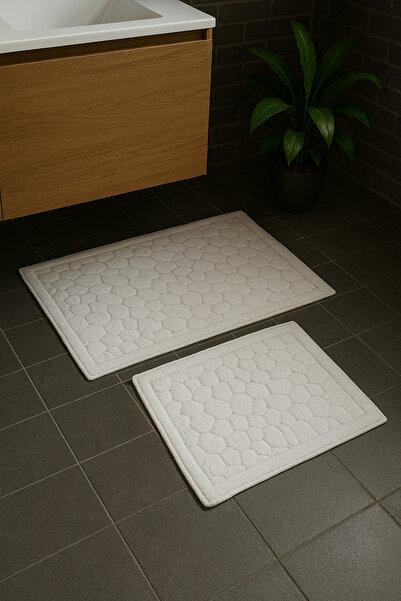 HOMEMOME Βαμβακερό χαλάκι μπάνιου Pebble 2 τεμαχίων Λευκό 60*100 & 50*60