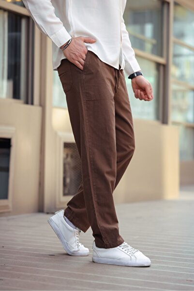 COMBİNE MİCHAİL Ανδρικό λινό παντελόνι Loose Cut - ΚΑΦΕ Χρώμα