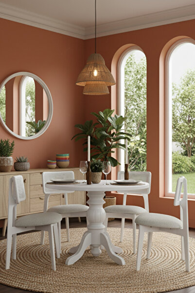 Woodenbend Rosense Natural Ahşap Masa Sandalye Takımı 100x100 4 Sandalyeli La...
