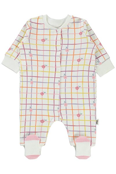 Civil Baby Checkered Floral Printed 1-6 Months Romper - Ecru1-3 Months