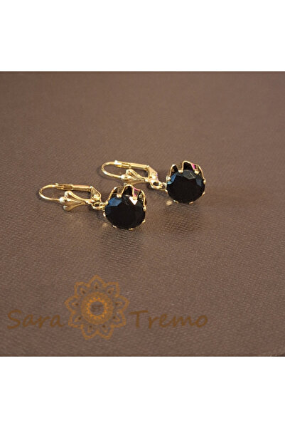 SaraTremo Cercei Placați cu Aur, Model Clasic cu Cristal Zirconia Negru Fațetat
