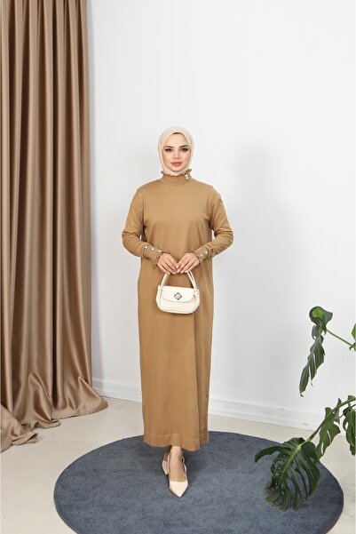 NİSUM MODA Mercerized Dress with Stone Detail