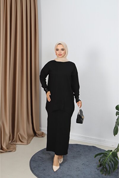 NİSUM MODA Button Detailed Mercerized Skirt Suit