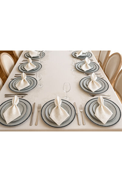 Eces Design Demet Ekru 12 Kişilik 26 Parça Fransız Dantelli Çeyizlik Yemek Ma...