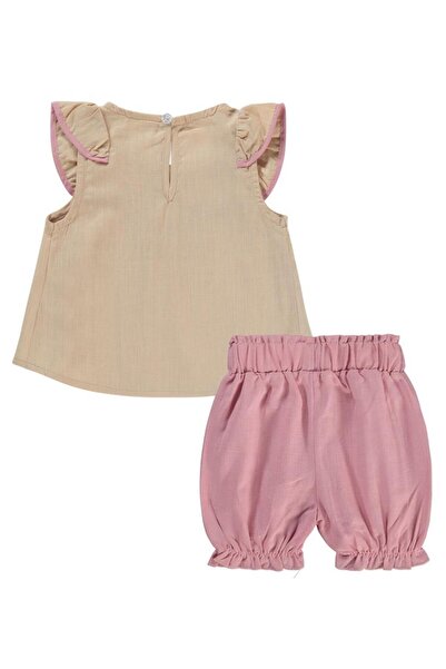 Civil Baby Kol Fırfırlı Fiyonklu 6-18 Ay Takım - Bej18-24 Ay