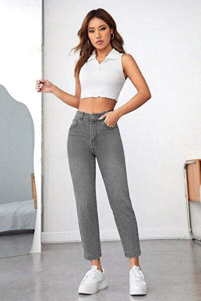 CEDY DENIM Mom Fit Jean - High Waist, Boyfriend Cut, Acid Gray Women's Jeans