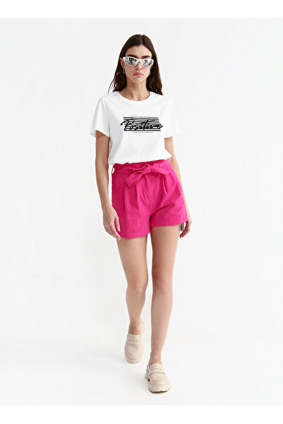 Fabrika Fuşya Kadın Yüksek Belli Havuç Keten Şort BLANCE