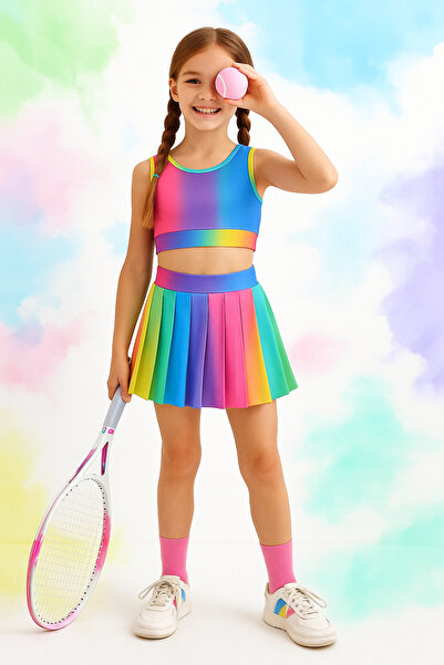 Beniizle Σορτς με μοτίβο Tie-Dye με φούστα Crop Girl's Sports Suit