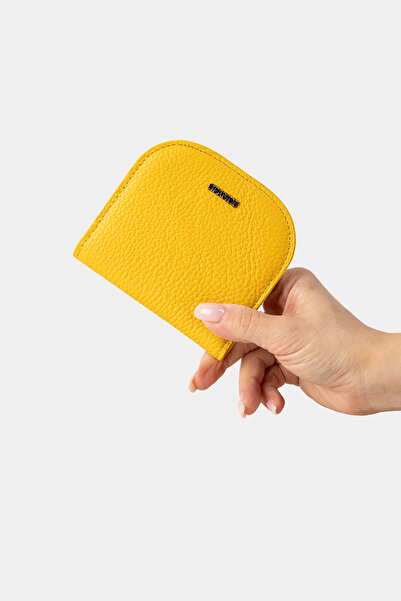 Grande 2817 Hakiki Deri Oval Tasarım Minimal Cüzdan Flother Sarı