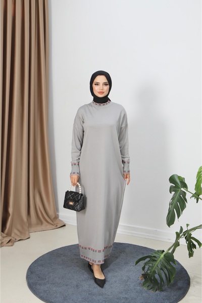 NİSUM MODA فستان مرسيريزد مخطط بلونين