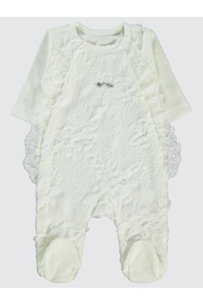 Pierre Cardin Kız Bebek Patikli Tulum 0-3 Ay Ekru