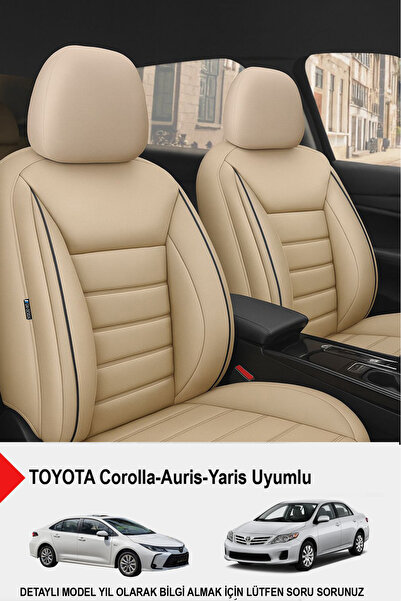 GM-DESIGN Jet Bej Deri Oto Koltuk Kılıfı-(TOYOTA Corolla-Auris-Yaris İle Uyumlu)