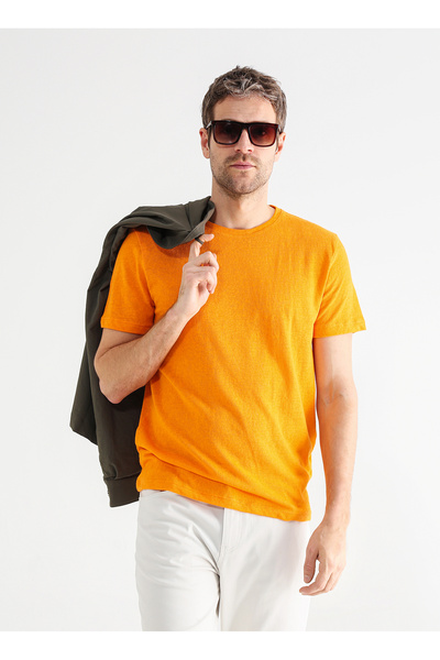 Fabrika O Yaka Düz Turuncu Erkek T-Shirt STEVOS