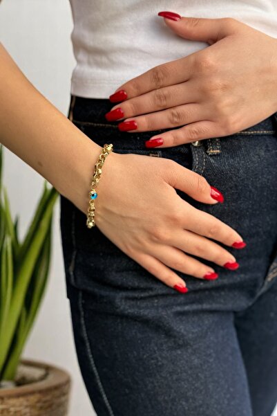 Utku Kuyumculuk 14 Ayar Nazar Boncuklu Altıgen Doc Özel Tasarım Altın Bileklik