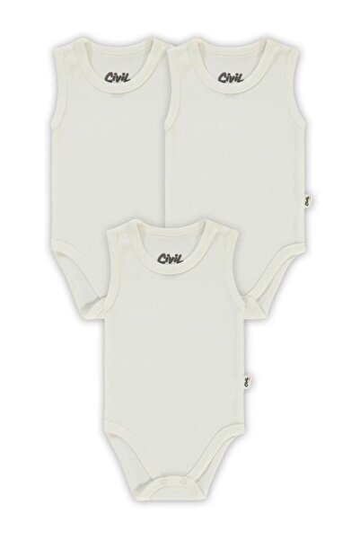 Civil Baby Plain Zero Sleeve 3-Piece Snap Fastener Bodysuit - White 1-3 Months