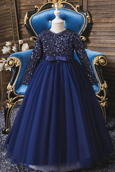 miço kids Lacivert Pulpayetli Kız Çocuk Abiye