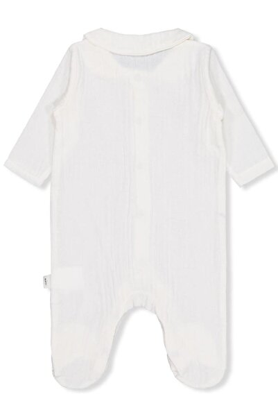 Civil Baby Collared Teddy Bear Printed 1-9 Months Romper - Ecru 3-6 Months