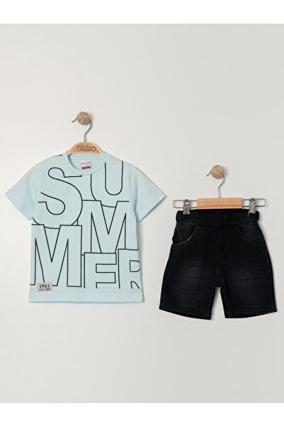 Bizizo طقم صيفي مطبوع برقبة دائرية للأعمار من 2-5 سنوات - أزرق