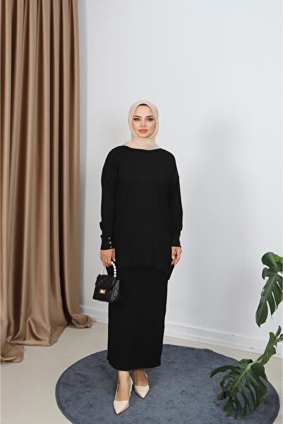 NİSUM MODA Button Detailed Mercerized Skirt Suit