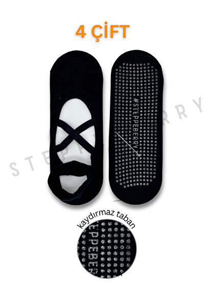 STEPPE BERRY 4 чифта висококачествени чорапи за пилатес и йога с двойни пресечени ленти