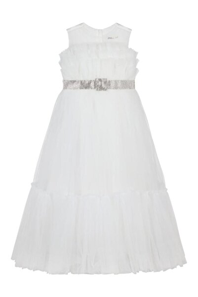 Civil Girls Gümüş Tokalı 6-9 Yaş Abiye - Ekru6-7 Yaş