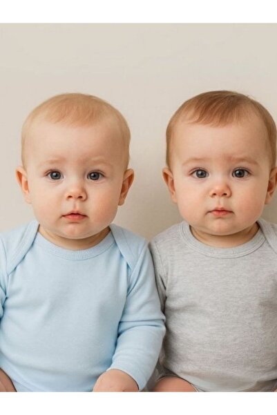 Zekids Baby Organic Cotton Long Sleeve Blue Gray Bodysuit Set of 2