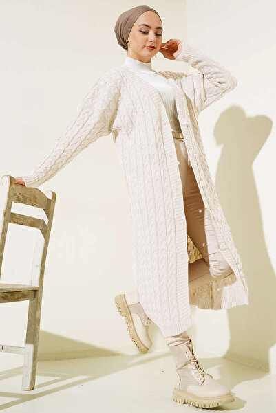 benguen Ζακέτα εκρού μακριά πλεκτά - 377 κουμπιά