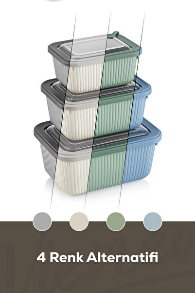 Vienev 3-Piece Vip Rectangular Microwave and Diffuse Suitable Storage Container Set Gray 1X(1750,1050,600 ml)