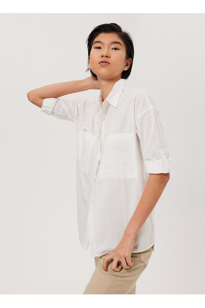 Lee Cooper Regular Fit Klasik Yaka Düz Bej Kadın Gömlek 232 LCF 241001 MINDY BEJ