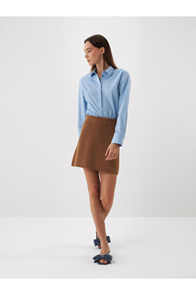 Xint Kadın Mavi Pamuklu Düz Gömlek