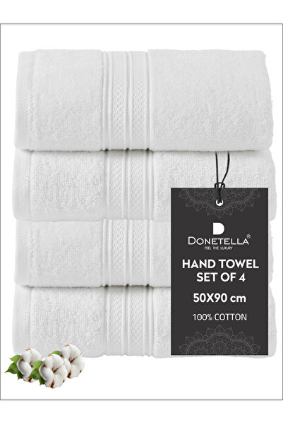 Donetella 4 قطع مناشف يد فاخرة (50×90 سم) 600 جرام لكل متر مربع مصنوعة من الق...