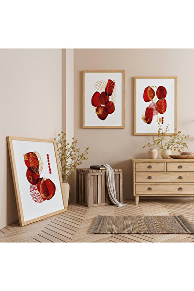 Zevahir Mobilya Dekorasyon Crveni odrazi - trostruki set drvenih slika sa drv...
