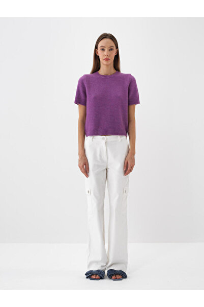 Xint Kadın Mor Mohair Kısa Kol Basic Kazak