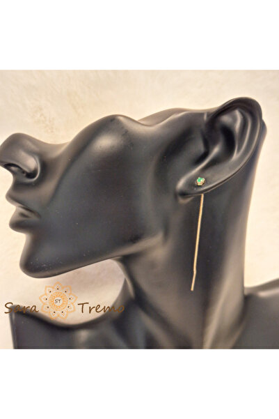 SaraTremo Cercei cu cristale verzi, 6 cm, placați cu aur de 18K din Brazilia