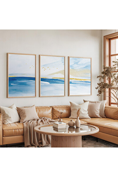 Zevahir Mobilya Dekorasyon Set de trei tablouri din lemn cu cadru din lemn Pa...