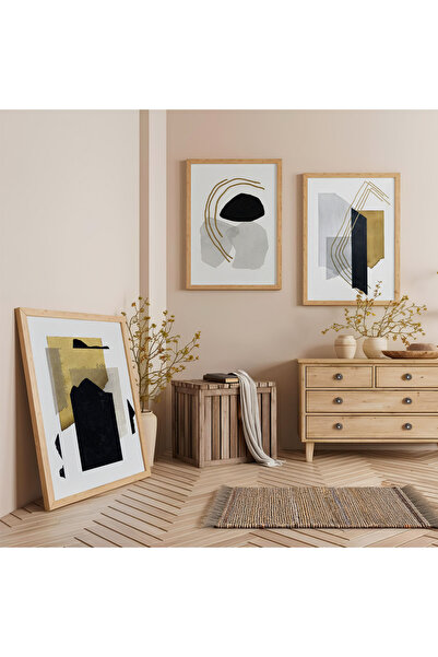 Zevahir Mobilya Dekorasyon Set de trei tablouri din lemn cu artă geometrică a...