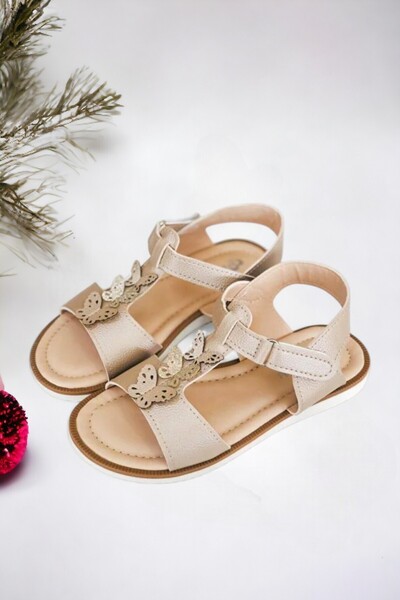 Ponchiq Kelebek Baskılı Kahverengi Sandalet