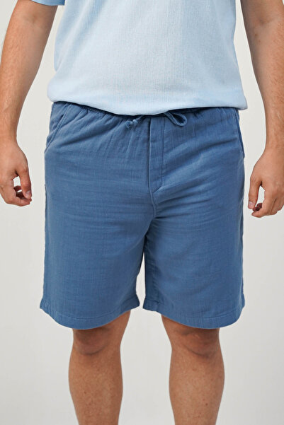 SİDE OTANTİK Мъжки габардинени бермуди в син цвят – стандартна кройка, еласти...