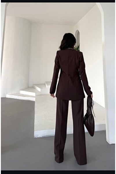 ZENNE MODA Kadın ceket pantolon ikili takım kahverengi