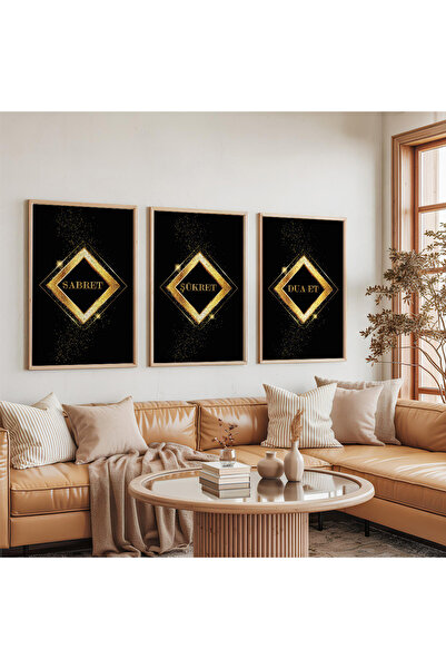 Zevahir Mobilya Dekorasyon Set de trei tablouri din lemn cu rama din lemn, re...