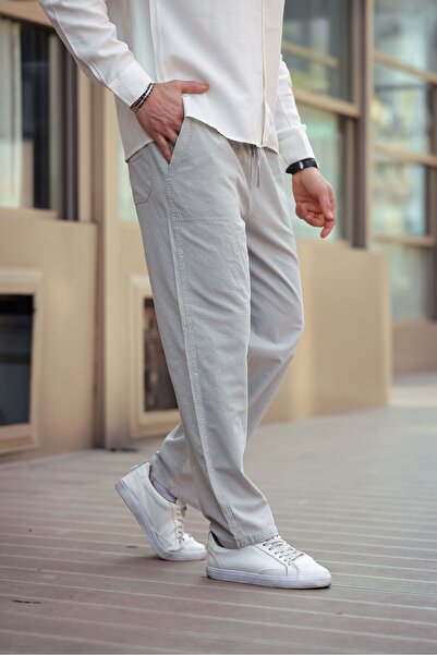COMBİNE MİCHAİL Erkek Keten Bol Kesim Pantolon GRİ