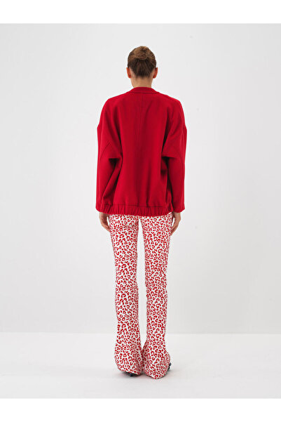 Xint Kadın Kırmızı Pamuklu Leopar Desenli Pantolon