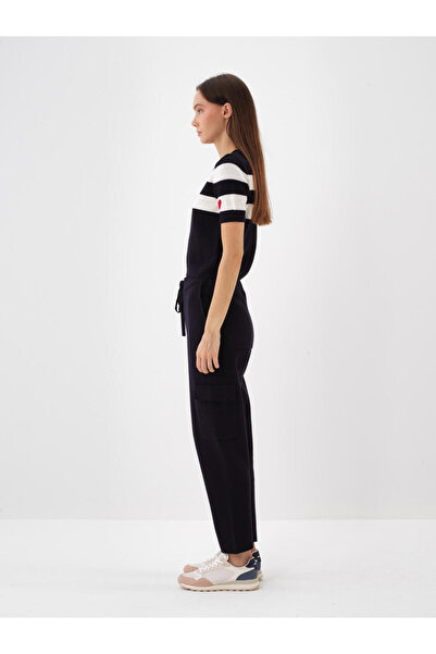 Xint Kadın Lacivert Yünlü Çizgili Kazak